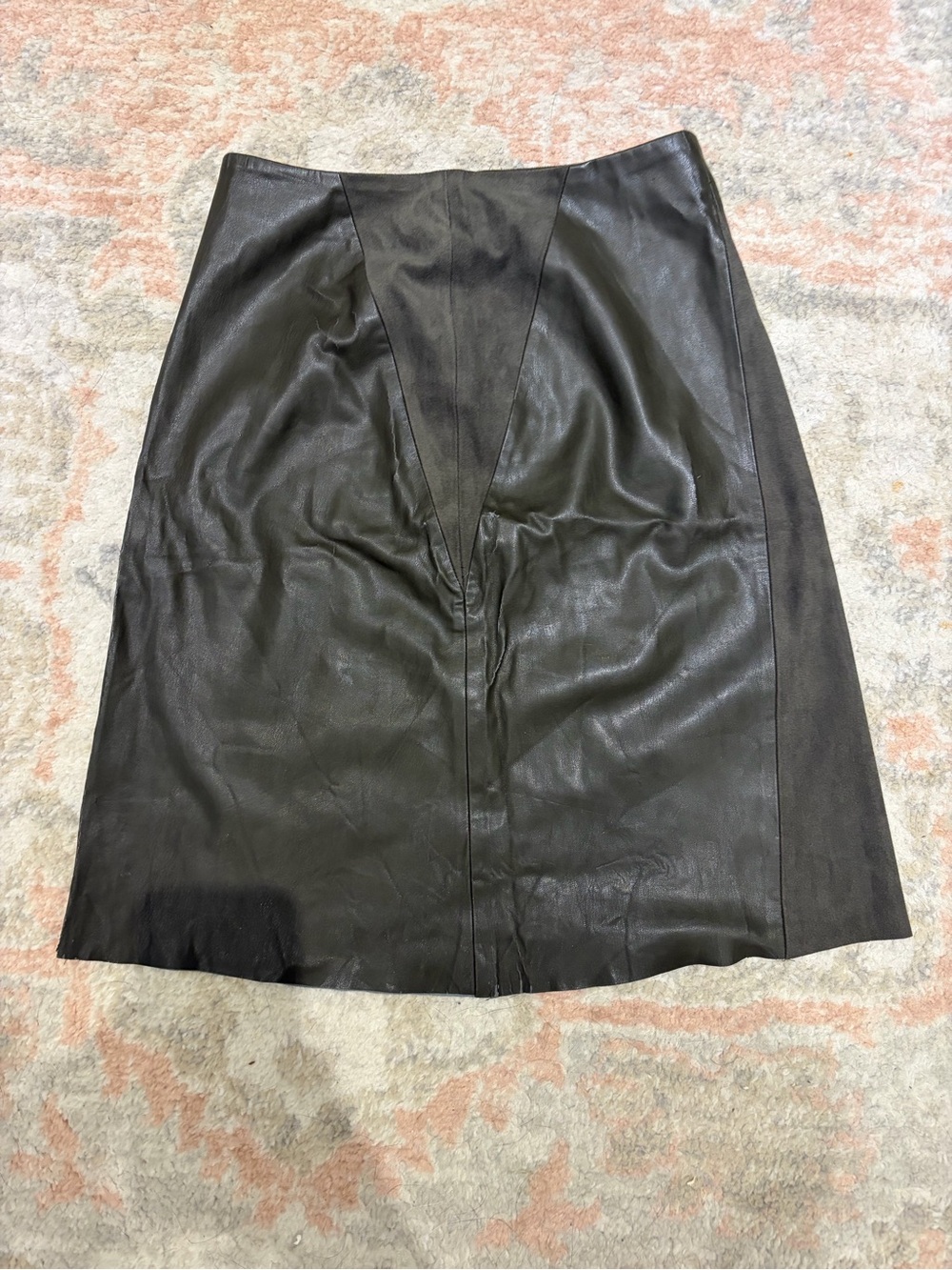 Khaki Leather A-Line Skirt